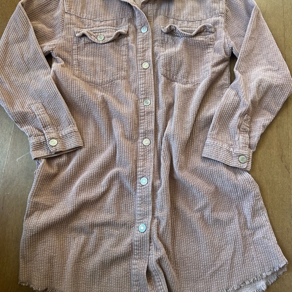 ZARA Corduroy Long Jacket Shacket Fringe Hem Button Front Girls 13–14 Women's XS